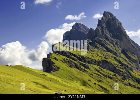 Geislerspitzen Panascharte aus der Secada, Gröden, Italien Geislerspitzen Panascharte aus dem Secada-Tal, Italien, Europa Stockfoto