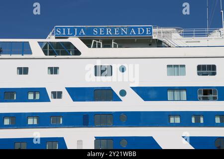 Silja Line Serenade dockte am Helsinki Olympia Terminal, Finnland August 2024 an Stockfoto