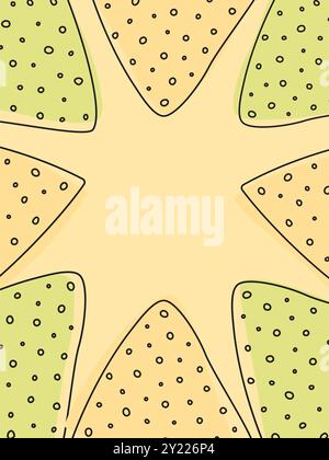 Umrisse Nachos mit Punkten in trendigem Gelb und Grün rechteckiger Rahmen Rahmen Rahmen Promo Faltblatt Vorlage isolierter dekorativer Hintergrund Kopierraum. Vektorillustrationskarten, Poster, Etiketten, Banner oder Web Stock Vektor