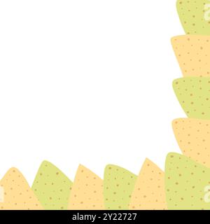 Corn and Spinat Nachos Eckrahmen mit verschiedenen Tortillachips isolierte Inschriftschablone isolierter Kopierraum. Vektor-Illustrationskarten, Poster, Broschüren, Tag, Banner, Broschüre, Werbeaktion oder Web Stock Vektor