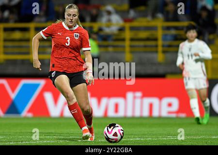 Bogota, Kolumbien. September 2024. Sarah Gutmann aus Österreich beim Gruppenspiel der FIFA U-20-Frauen-Weltmeisterschaft Kolumbien 2024 zwischen Österreich und Japan im Metropolitano de Techo Stadium in Bogota am 8. September 2024. Foto: Julian Medina/DiaEsportivo/Alamy Live News Credit: DiaEsportivo/Alamy Live News Stockfoto