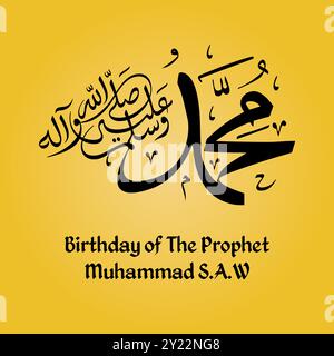 Muhammad SAW PBUH ist Name des Propheten, islamische Typografie Design, Translate (Geburt des Propheten Mohammed). Nabi SAH DIE Kalligraphie des Propheten Muhamm Stock Vektor