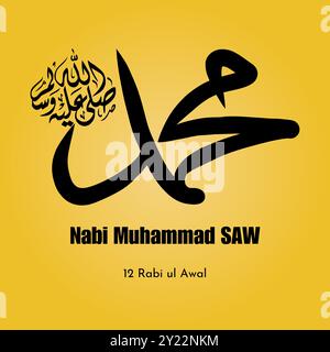 Muhammad SAW PBUH ist Name des Propheten, islamische Typografie Design, Translate (Geburt des Propheten Mohammed). Nabi SAH DIE Kalligraphie des Propheten Muhamm Stock Vektor