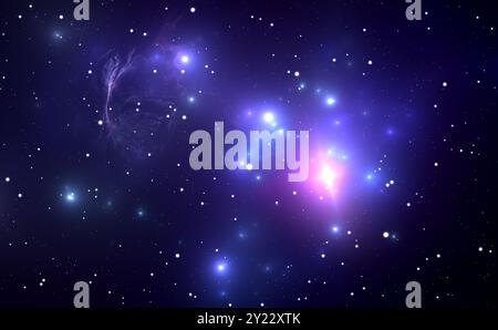 Raumnebel mit Supernova-Explosion im Hintergrund Stockfoto