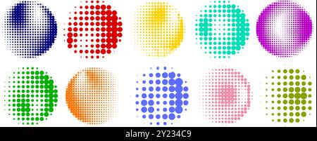 Halbtöne, geometrische Punkte, Farbverlauf und Pop-Art-Textur. Kreis Pastell Farben Halbtöne. Vektorabbildung Stock Vektor