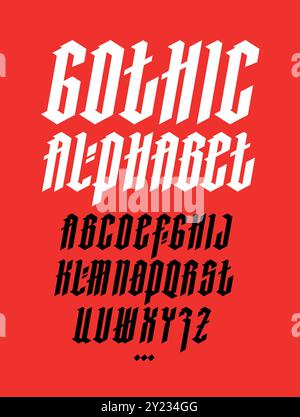 Gothic, englisches Alphabet. Vektor. Mittelalterliche lateinische trendige Buchstaben. Zeichen und Symbole für Tattoos. Antiker europäischer Stil. Kalligraphie und Schriftzüge. Kom Stock Vektor