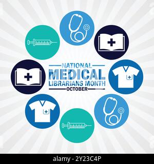 National Medical Librarians Month. Oktober. Urlaubskonzept. Vorlage für Hintergrund, Banner, Karte, Poster mit Textbeschriftung. Vektorabbildung Stock Vektor