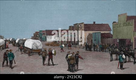 USA. Nach dem Landansturm von 1889. Purcell, Oklahoma. Gravur. Frank Leslie's Stockfoto