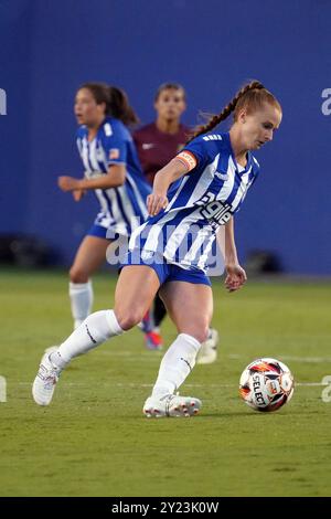 Dallas, Texas, USA. September 2024. Susanna Friedrichs Nummer 3 des DC Power FC kontrolliert den Ball während des USL Super League Spiels zwischen Dallas Trinity FC und DC Power FC im Cotton Bowl. Endstand Dallas Trinity FC 1:1 DC Power FC. (Kreditbild: © Javier Vicencio/eyepix via ZUMA Press Wire) NUR REDAKTIONELLE VERWENDUNG! Nicht für kommerzielle ZWECKE! Stockfoto