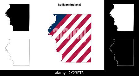 Sullivan County (Indiana) Umrisskarten Set Stock Vektor