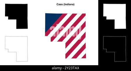 Cass County (Indiana) Umrisskarten Set Stock Vektor