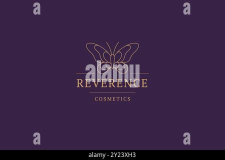 Schmetterling mit ornamentalen Flügeln Luxuslinie Kunst Logo Design Vorlage Vektor Illustration. Wunderschönes elegantes feminines, goldenes Linearlogo für Insekten Stock Vektor