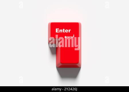 Rote Eingabetaste auf der Computertastatur auf weißem Hintergrund. 3D-Rendering Stockfoto