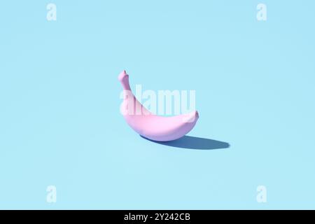 Leuchtend rosa Banane auf pastellblauem Hintergrund. Perfekt für Social Media- oder Printprojekte. 3D-Rendering Stockfoto