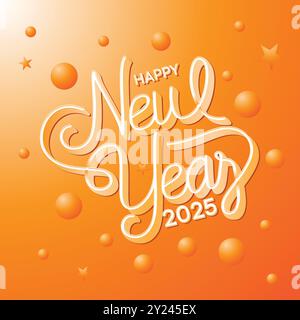 Design mit Buchstaben und Zahlen im Retro-Stil für das Happy New Year 2025. Vektorabbildung Stock Vektor