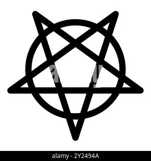 Invertiertes Pentagramm umschriebenes durch einen Kreis. Fünfzackiges Sternschild. Magisches Symbol des Satanismus. Einfache flache schwarze Abbildung. Stock Vektor