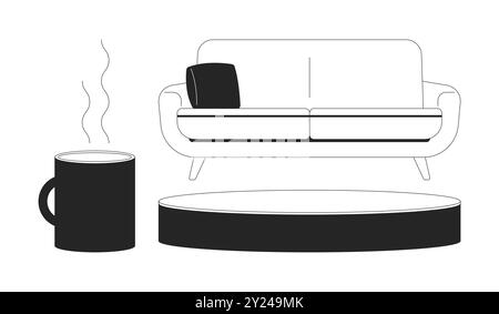 Set mit Schwarzweiß-2D-Linienobjekten für Talkshow Studio Stock Vektor