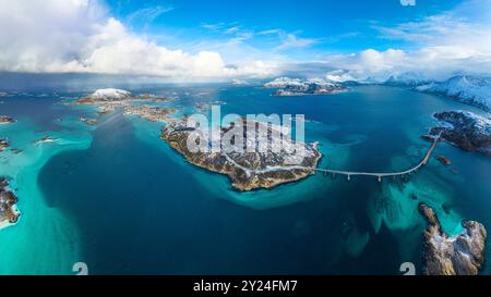 Luftaufnahme der Insel Sommaroy im Winter, Norwegen Stockfoto