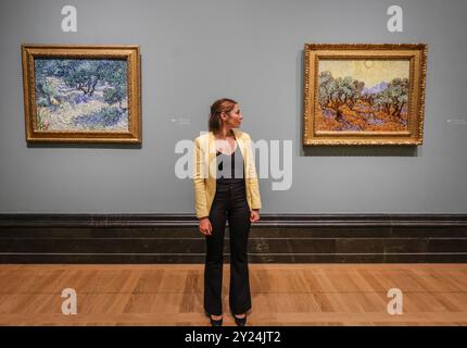 National Gallery, London, Großbritannien. September 2024. Olive Trees 1889 die erste Ausstellung der Nationalgalerie, die Vincent van Gogh (1853-1890) gewidmet ist und die erste überhaupt sein wird, die sich mit den fantasievollen Wandlungen des Künstlers beschäftigt. Mit über 50 Werken mit Leihgaben aus Museen und privaten Sammlungen weltweit.14. September 2024 - 19. Januar 2025.Paul Quezada-Neiman/Alamy Live News ff Credit: Paul Quezada-Neiman/Alamy Live News Stockfoto