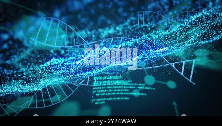 DNA-Stränge und Binärcodierung, Bild der wissenschaftlichen Datenverarbeitung Stockfoto