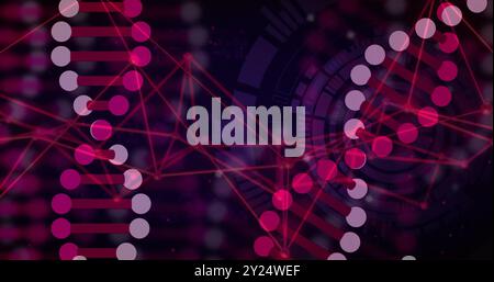 Geometrische Formen und verbundene Punkte, digitales Netzwerkbild über dunklem Hintergrund Stockfoto