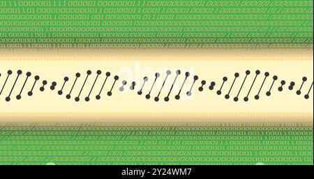 Abbildung von Binärcode über dna-Strang Stockfoto