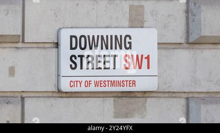 LONDON, Großbritannien - 08. JUNI 2023: Schild Downing Street Stockfoto