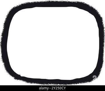 Schwarzer quadratischer Rahmen mit geschliffenen Kanten und weichen abgerundeten Ecken. Vektordarstellung eines rauen, geriffelten Rechteckrahmens, der auf hellem Hintergrund isoliert ist Stock Vektor