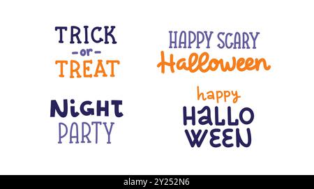 Halloween-Zitate Set. Hand gezeichneter Vektor nette Schrift. Aufkleber oder Druckvorlagen Stock Vektor
