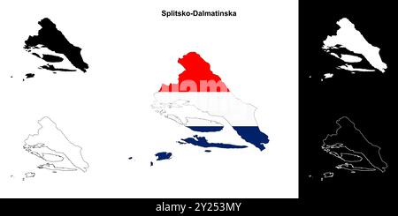 Umrisskarten des Bezirks Splitsko-Dalmatinska Stock Vektor