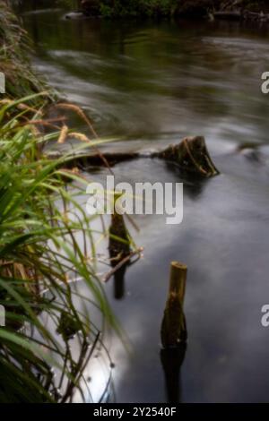 Alterswidrig, erstklassige Qualität, auffällig, herausragend, lange Belichtung, hochauflösendes Lochbild von Objekten im Fluss. gefühlvoll, faszinierend, absorbierend Stockfoto