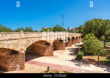 Brücke von Saint Joseph, ein historisches Wahrzeichen im Garten des Flusses Turia, Valencia, Spanien Stockfoto