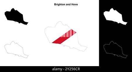 Brighton und Hove haben eine leere Umrisskarte gesetzt Stock Vektor