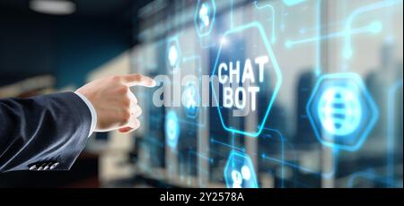 Chatbot Virtual Assistant und CRM-Software-Automatisierungstechnologie. Stockfoto