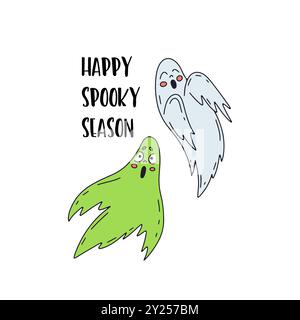Karte oder Poster mit niedlicher Halloween-Illustration mit Geistern Stock Vektor