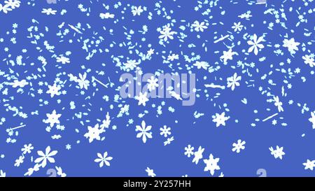 Schneeflocken fallen auf blauen Hintergrund Stockfoto