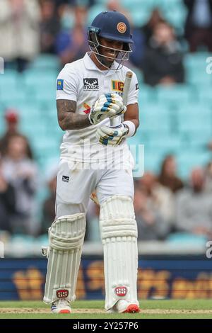 London, Großbritannien. September 2024. Pathum Nissanka von Sri Lanka während des 3. Rothesay Test Match Day Four England gegen Sri Lanka im Kia Oval, London, Vereinigtes Königreich, 9. September 2024 (Foto: Mark Cosgrove/News Images) in London, Vereinigtes Königreich am 9. September 2024. (Foto: Mark Cosgrove/News Images/SIPA USA) Credit: SIPA USA/Alamy Live News Stockfoto