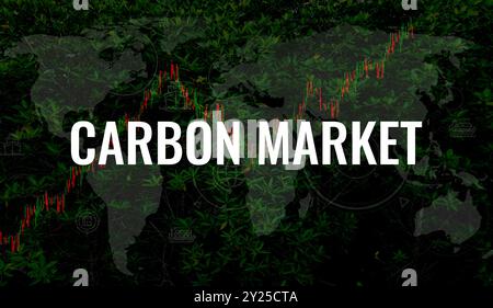 Konzept des CO2-Marktes. Globale Trends auf dem CO2-Markt. Austausch von CO2-Krediten. Handel mit CO2-Ausgleichszahlungen. Nachhaltige Investitionsstrategie für Unternehmen Stockfoto