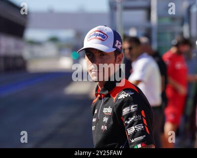 Misano Adriatico, Italien. September 2024. 12 Maverick Viñales (Spa-Aprilia Racing) während des MotoGP-Tests am Montag auf dem Misano World Circuit Marco Simoncelli am 9. September 2024 in Misano Adriatico, Italien. (Foto: Fabio Averna/SIPA USA) Credit: SIPA USA/Alamy Live News Stockfoto