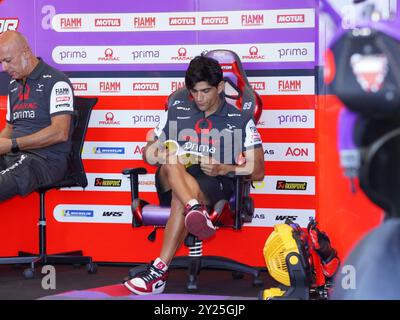 Misano Adriatico, Italien. September 2024. 89 Jorge Martin (Spa-Pramac Racing Ducati) während des MotoGP-Tests am Montag auf dem Misano World Circuit Marco Simoncelli am 9. September 2024 in Misano Adriatico, Italien. (Foto: Fabio Averna/SIPA USA) Credit: SIPA USA/Alamy Live News Stockfoto