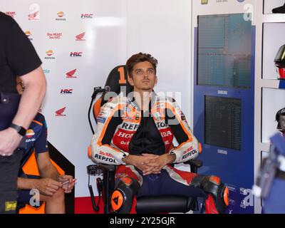 Misano Adriatico, Italien. September 2024. 10 Luca Marini (Ita-Repsol Honda Team) während des MotoGP Tests Montag auf dem Misano World Circuit Marco Simoncelli am 9. September 2024 in Misano Adriatico, Italien. (Foto: Fabio Averna/SIPA USA) Credit: SIPA USA/Alamy Live News Stockfoto