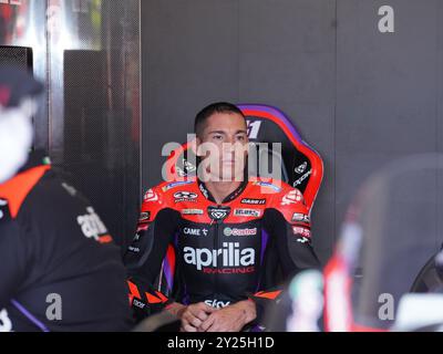 Misano Adriatico, Italien. September 2024. 41 Aleix Espargaro (Spa-Aprilia Racing) während des MotoGP-Tests am Montag auf dem Misano World Circuit Marco Simoncelli am 9. September 2024 in Misano Adriatico, Italien. (Foto: Fabio Averna/SIPA USA) Credit: SIPA USA/Alamy Live News Stockfoto