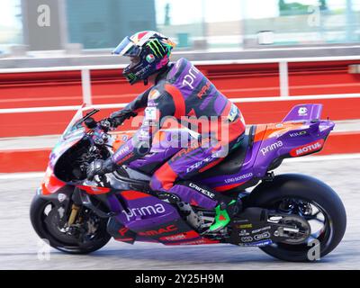 Misano Adriatico, Italien. September 2024. 89 Jorge Martin (Spa-Pramac Racing Ducati) während des MotoGP-Tests am Montag auf dem Misano World Circuit Marco Simoncelli am 9. September 2024 in Misano Adriatico, Italien. (Foto: Fabio Averna/SIPA USA) Credit: SIPA USA/Alamy Live News Stockfoto