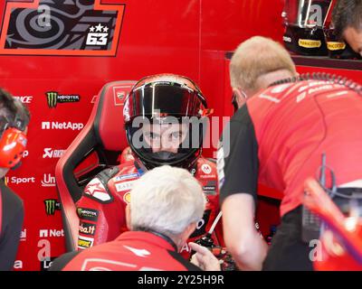 Misano Adriatico, Italien. September 2024. 01 Francesco Bagnaia (Ita-Ducati Lenovo Team) während des MotoGP-Tests am Montag auf dem Misano World Circuit Marco Simoncelli am 9. September 2024 in Misano Adriatico, Italien. (Foto: Fabio Averna/SIPA USA) Credit: SIPA USA/Alamy Live News Stockfoto