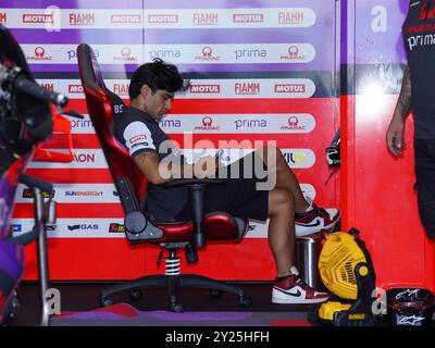 Misano Adriatico, Italien. September 2024. 89 Jorge Martin (Spa-Pramac Racing Ducati) während des MotoGP-Tests am Montag auf dem Misano World Circuit Marco Simoncelli am 9. September 2024 in Misano Adriatico, Italien. (Foto: Fabio Averna/SIPA USA) Credit: SIPA USA/Alamy Live News Stockfoto