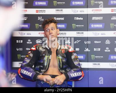 Misano Adriatico, Italien. September 2024. 20 Fabio Quartararo (Fra-Monster Yamaha Team) während des MotoGP Tests Montag auf dem Misano World Circuit Marco Simoncelli am 9. September 2024 in Misano Adriatico, Italien. (Foto: Fabio Averna/SIPA USA) Credit: SIPA USA/Alamy Live News Stockfoto