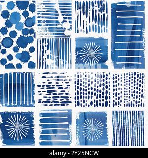 Modernes blau-weißes, unregelmäßiges Stranddesign für den Sommer mit Doodle-Design. Küstenschifferhintergrund für Wohnstil am Meer Stockfoto