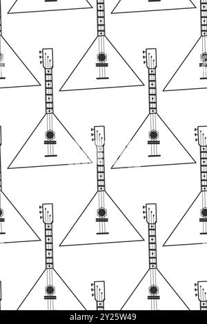 Volksmusikinstrumente, Saitenmusikinstrument, Balalaika, alle Objekte sind handgezeichnet in Vektoren. Nahtloses Vektormuster. Geeignet zum Drucken Stock Vektor