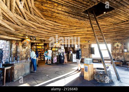 Kiva Room im alten Puebloan-Stil Desert View Watchtower, erbaut 1932, Architekt Mary Colter, Grand Canyon National Park, Arizona, U Stockfoto