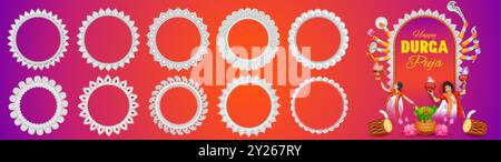 Illustration der Göttin Durga in Happy Durga Puja Subh Navratri indischer religiöser Hintergrund Design für Promotion Angebot Verkauf Banner Stock Vektor